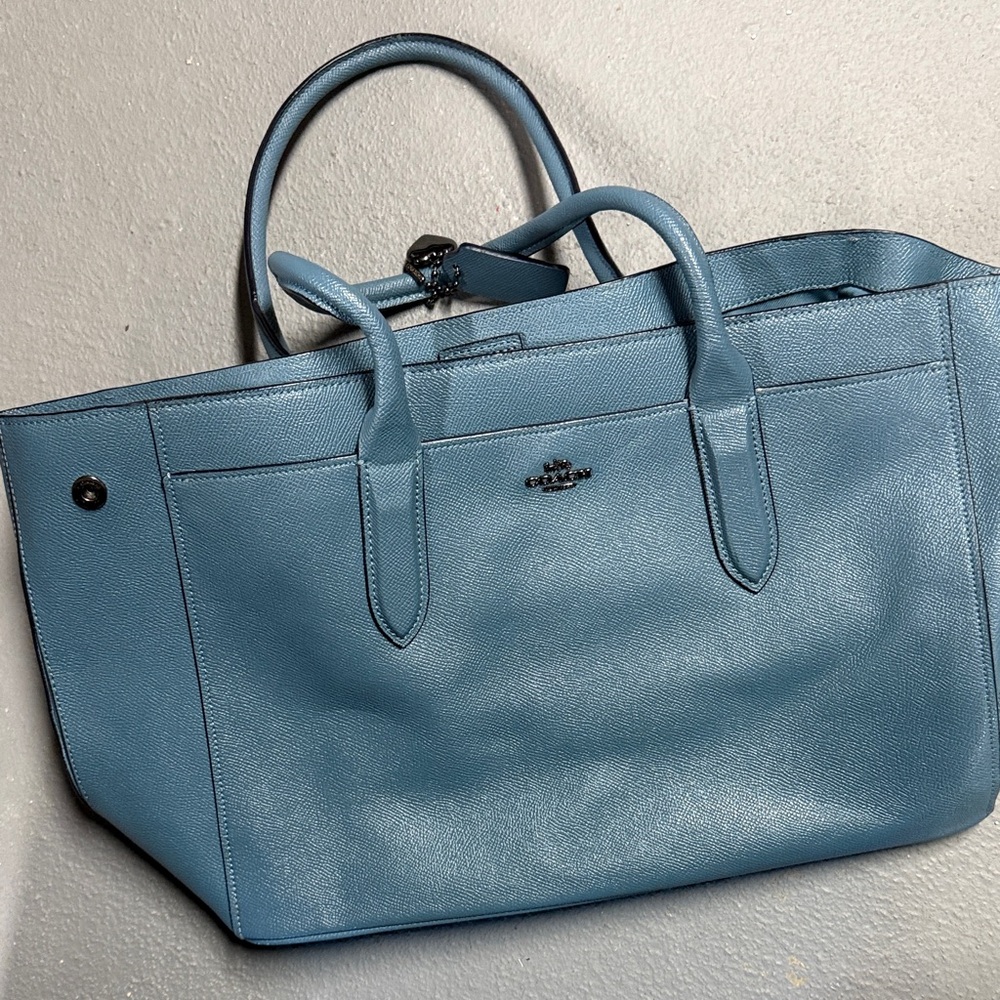 Coach Sky Blue Leather Tote with Top Handles